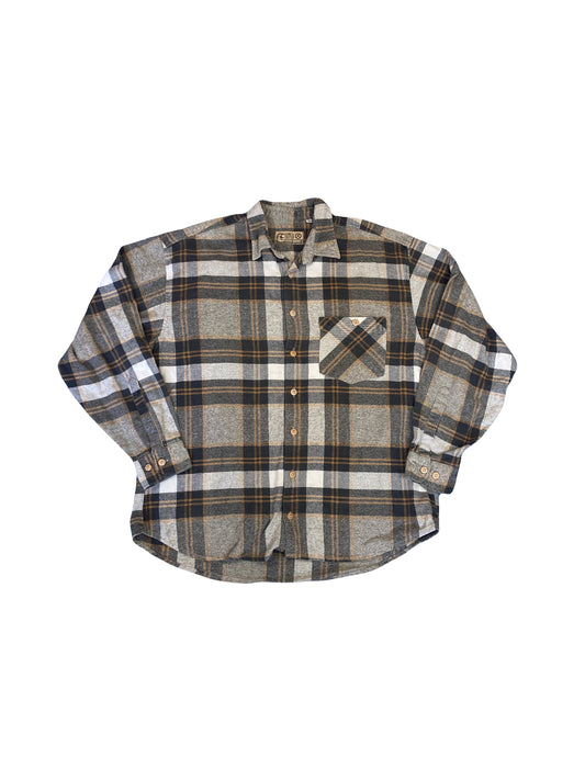 Vintage 90s Chunky large Check Grey & Brown heavy wool mix Lumberjack Shirt size XL by globetrotter