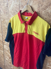 Vintage quirky red yellow postal workers souvenir polo t-shirt  size large