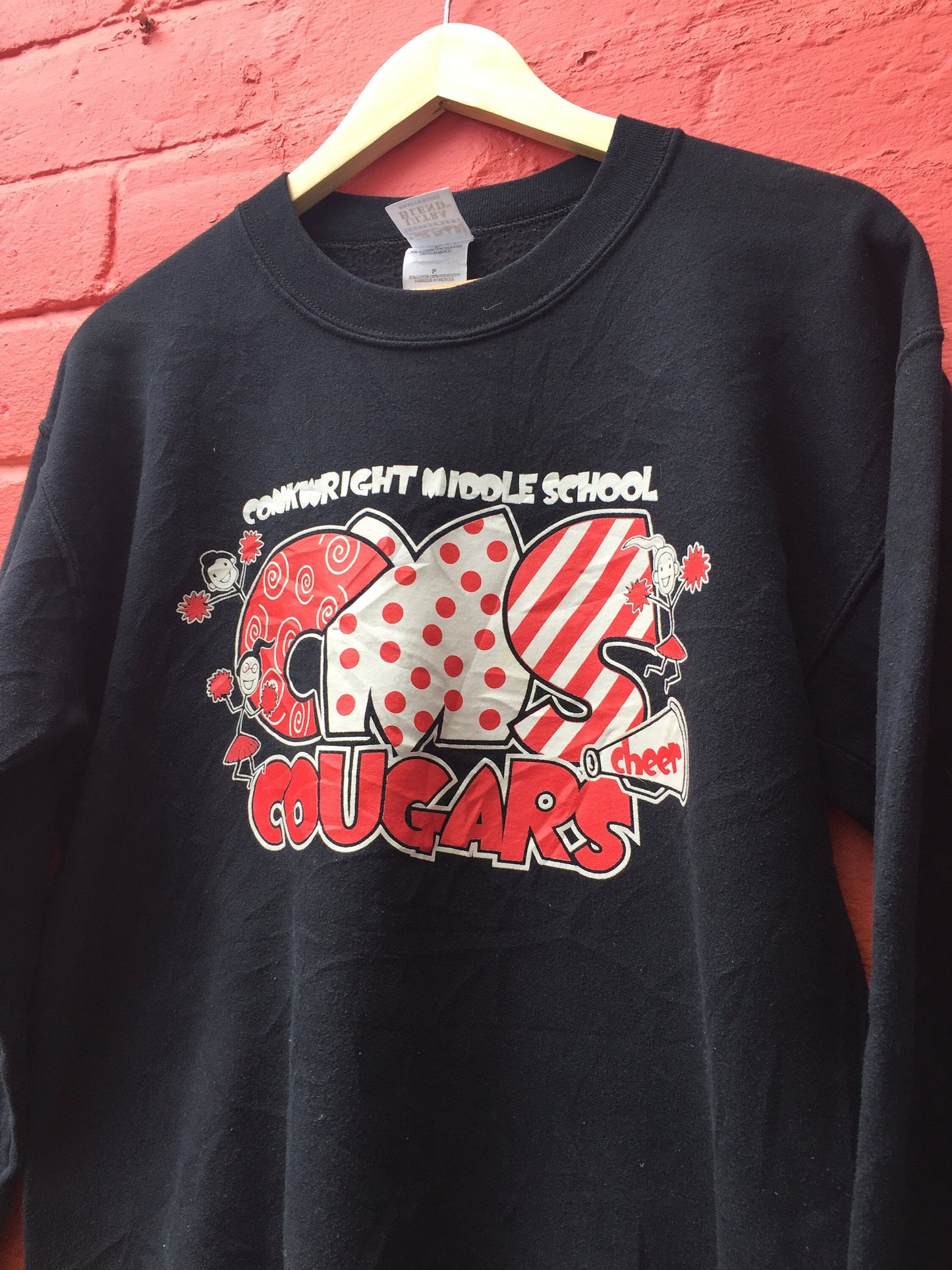 Vintage 90s Conkwright Middle School Cougars Black USA college varsity oversized sweater size small