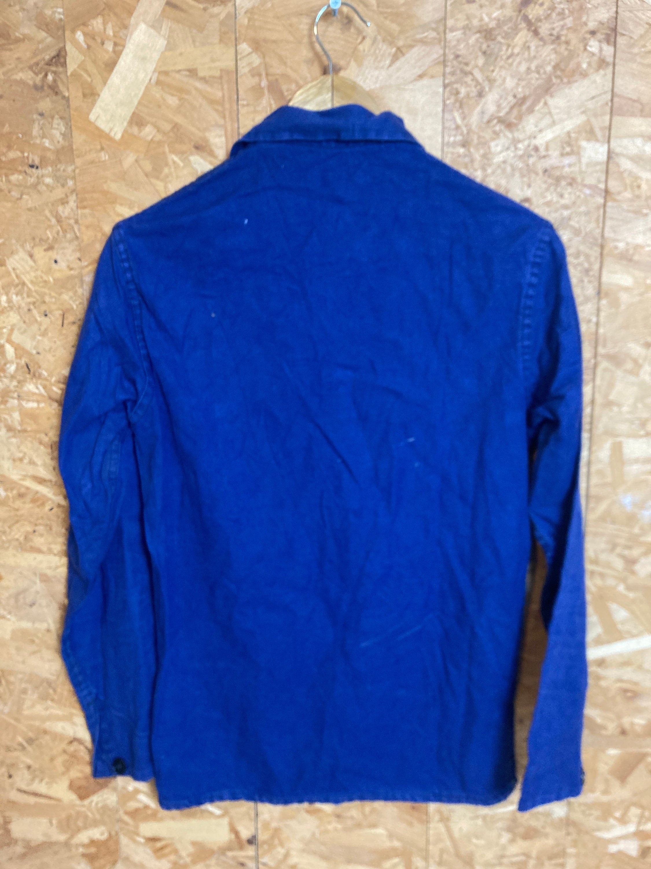 Vintage 80s french distressed navy indigo blue workers chore Sanforized cotton drill size small