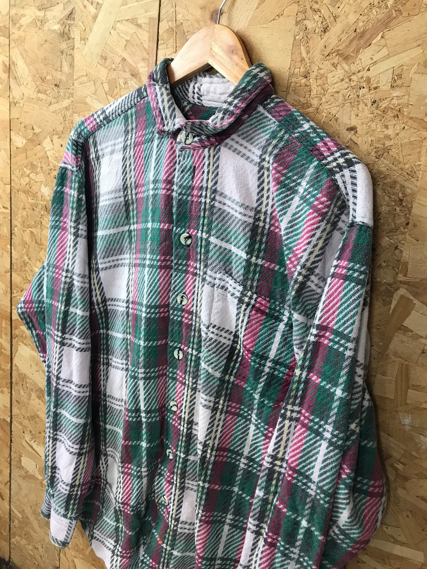 Vintage 80s Grey pink and green Chunky check oversized XL Shirt