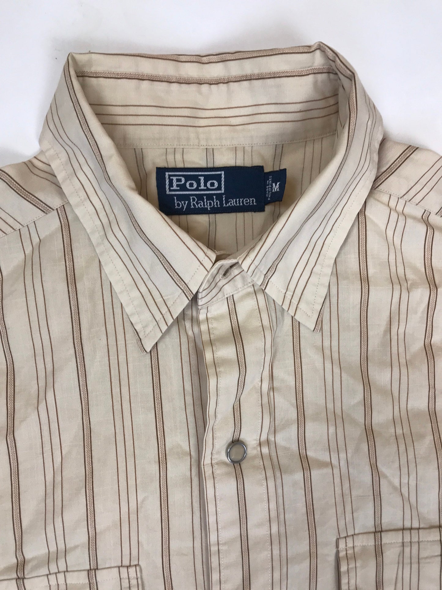 Vintage 90s Polo Ralph Lauren beige striped western cowboy cowgirl rodeo ranch wear shirt size medium