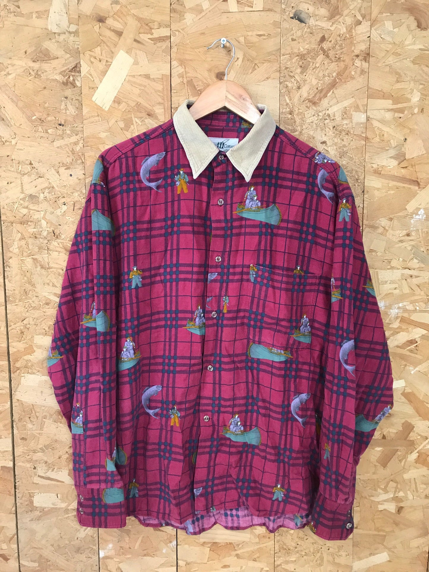 Vintage 90s red check fishing hunting  soft brushed cotton shirt size large by Henry Cottons