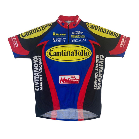 Vintage 90s Italian made Cantina Tollo Vuelta Italia Tour de France retro cycle jersey blue yellow red size XL