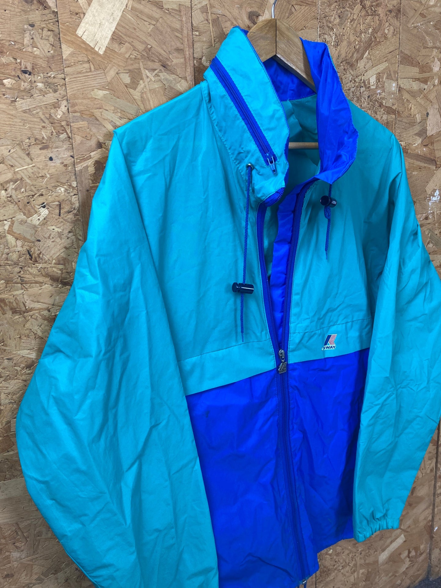 Vintage 90s K-Way blue green lightweight windbreaker waterproof rain jacket size large