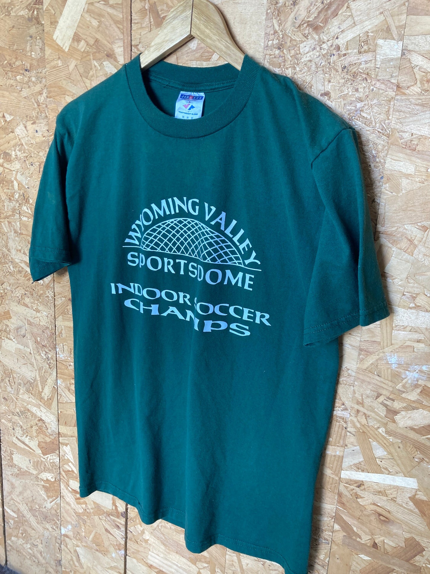 Vintage 90s dark green Wyoming Valley Sportsdome Indoor Soccer Champs quirky souvenir USA t-shirt size medium