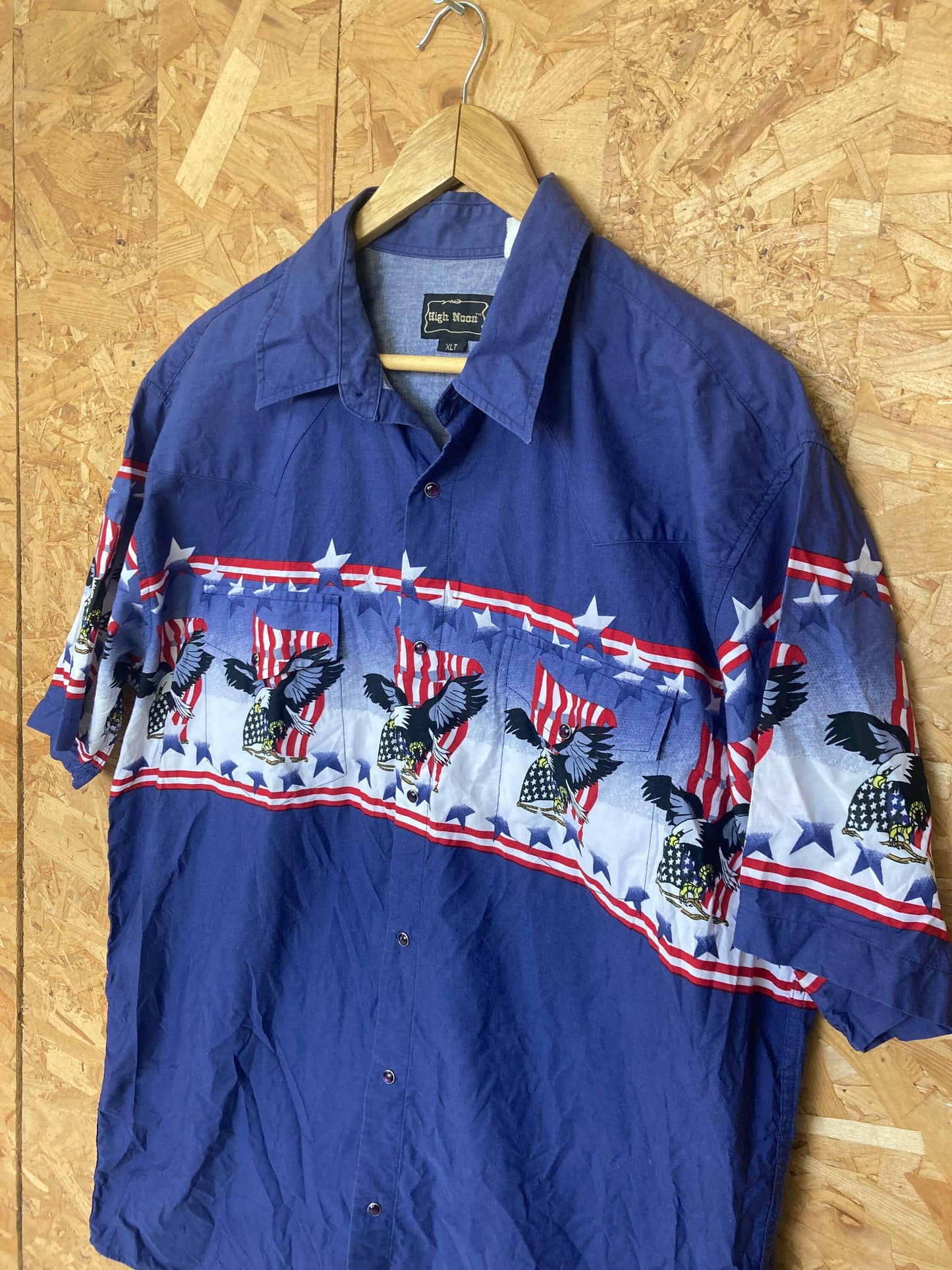 Vintage 90s American eagle Aztec Navajo pattern blue red white short sleeve western cowboy shirt size XL