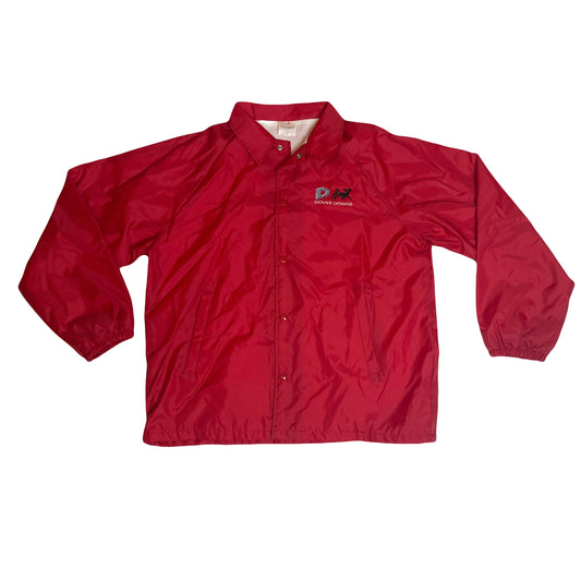 Vintage 80s red USA Dover Downs workers raincoat waterproof nylon jacket windbreaker size large