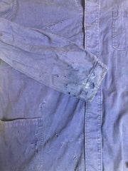 Vintage 80s French blue workers chore sanforized button jacket cotton drill distressed size large by