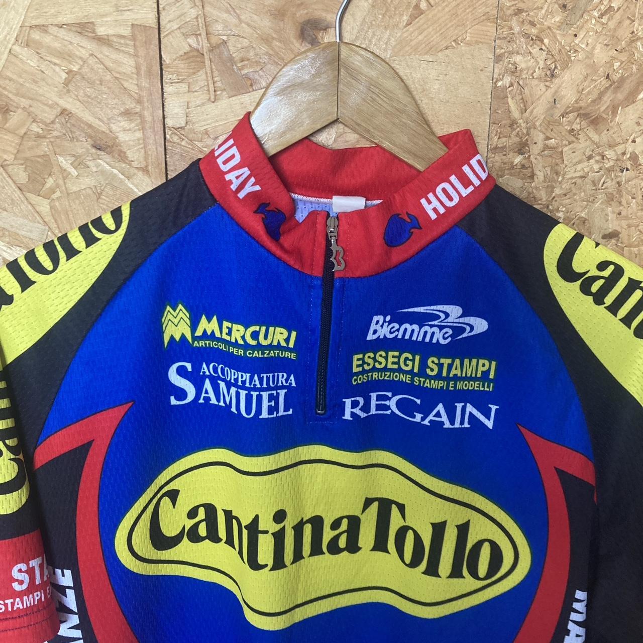 Vintage 90s Italian made Cantina Tollo Vuelta Italia Tour de France retro cycle jersey blue yellow red size XL