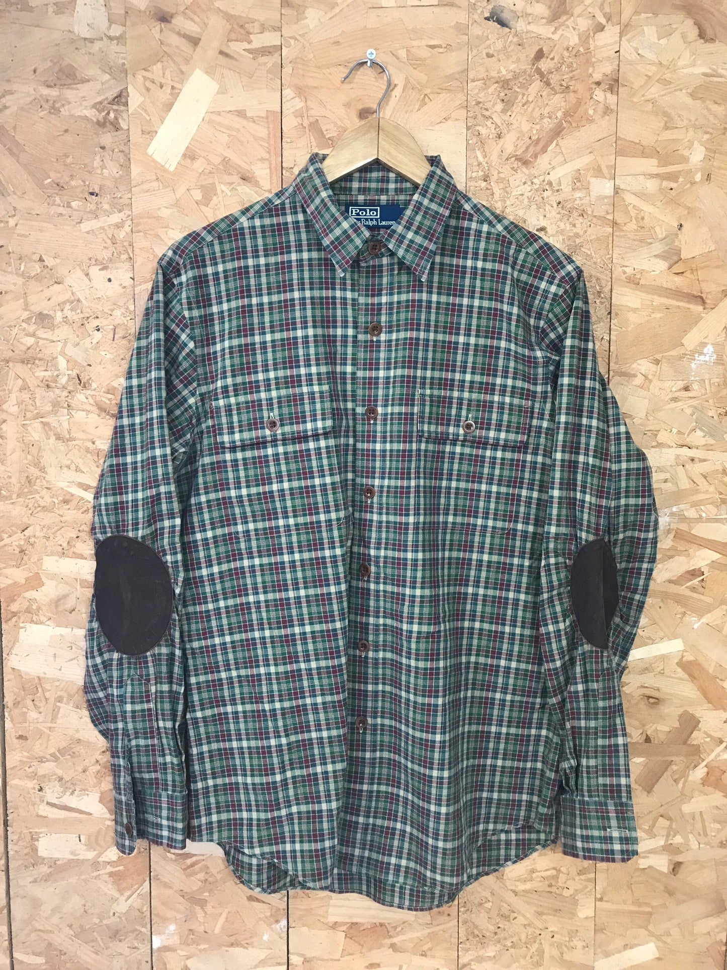 Vintage Y2K Ralph Lauren mens vintage brown and green check shirt with elbow patches size medium