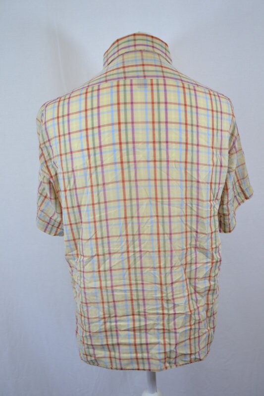 Vintage 90s beige multicolour check nerdy short sleeve shirt size large