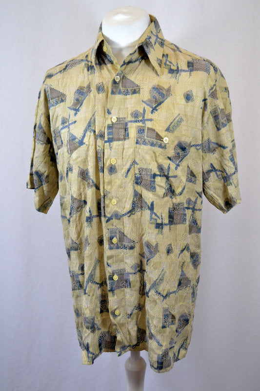 Vintage 90s beige grey abstract texture pattern shirt sleeve shirt size large