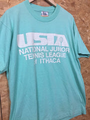Vintage 80s USA Ithaca New York  High School tennis league pastel green t-shirt size XL