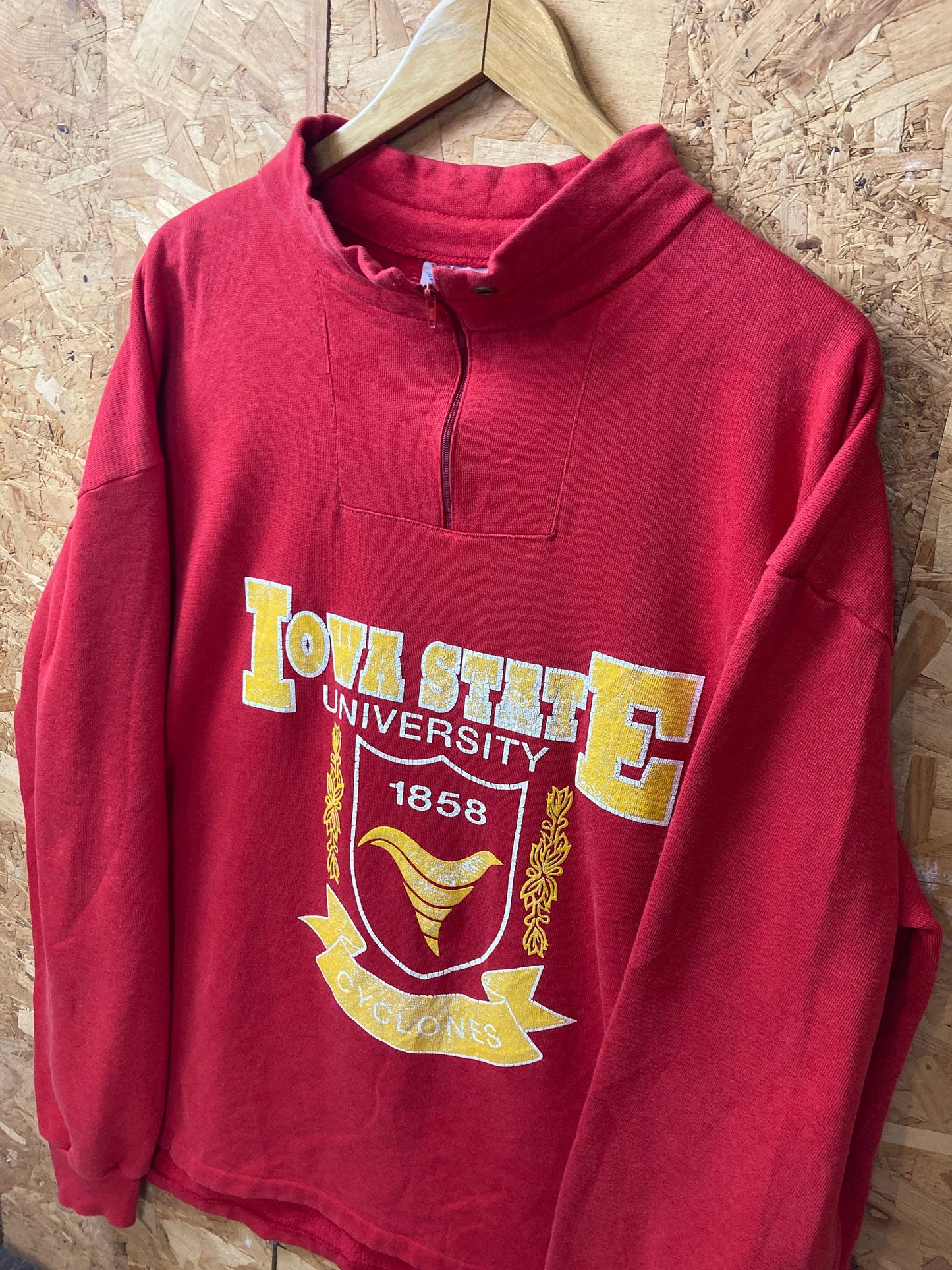 Vintage 80s Iowa Cyclones USA red oversized quarter zip style sweater size X-large