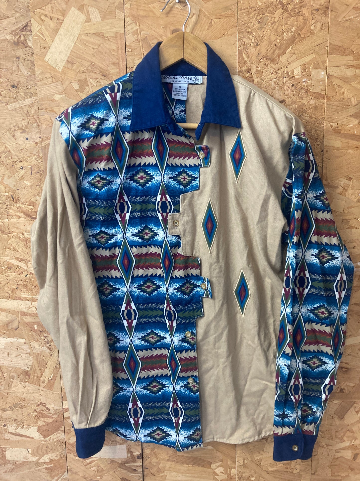 Vintage 90s Aztec pattern staggered button up western cowgirl cotton shirt mediu