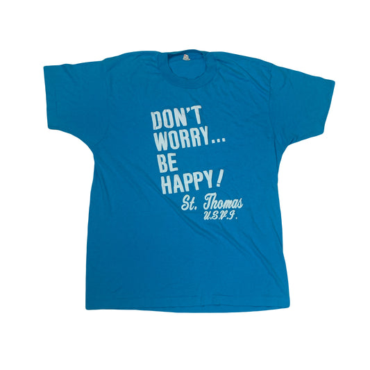 Vintage 90 blue 'Dont worry be happy' single stitch souvenir t-shirt size XL