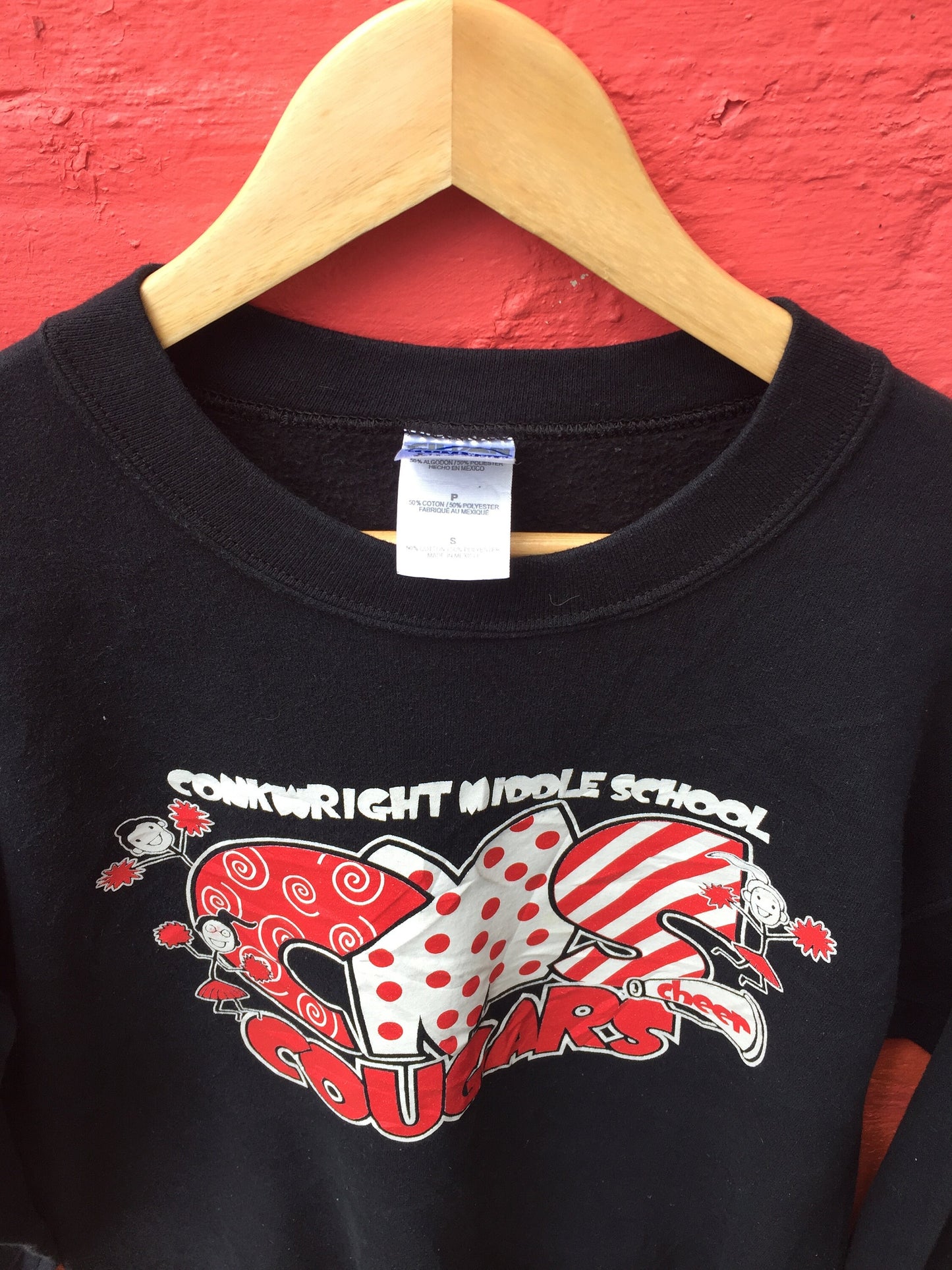 Vintage 90s Conkwright Middle School Cougars Black USA college varsity oversized sweater size small