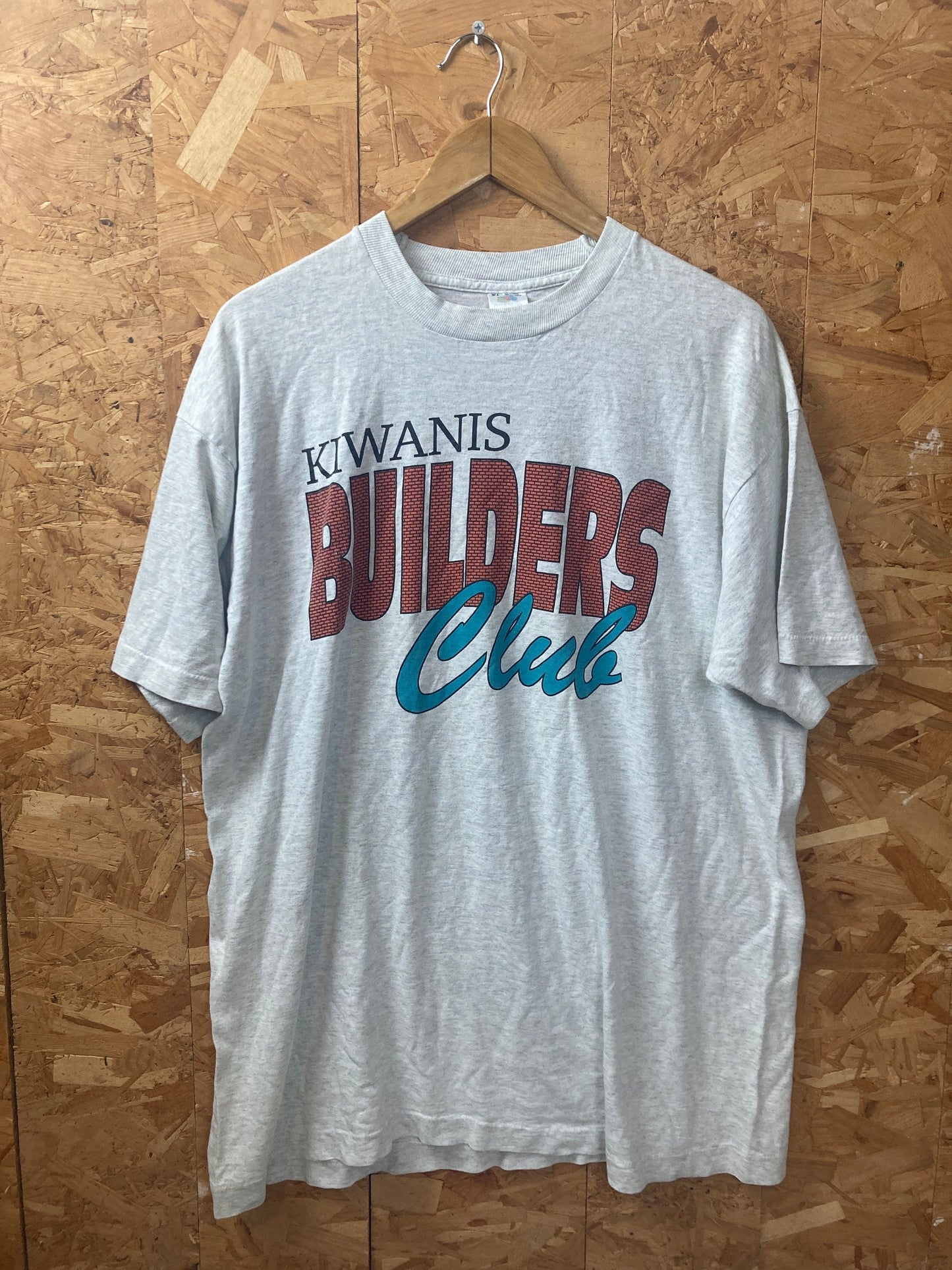 Vintage 90s quirky Kiwanis Builders Club USA souvenir light grey marl oversized single stitch t-shirt size XL