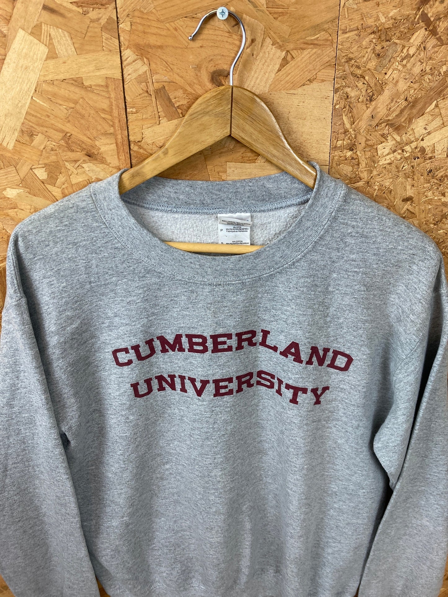 Vintage Y2K Cumberland University Tennessee grey burgundy crew neck sweater size small