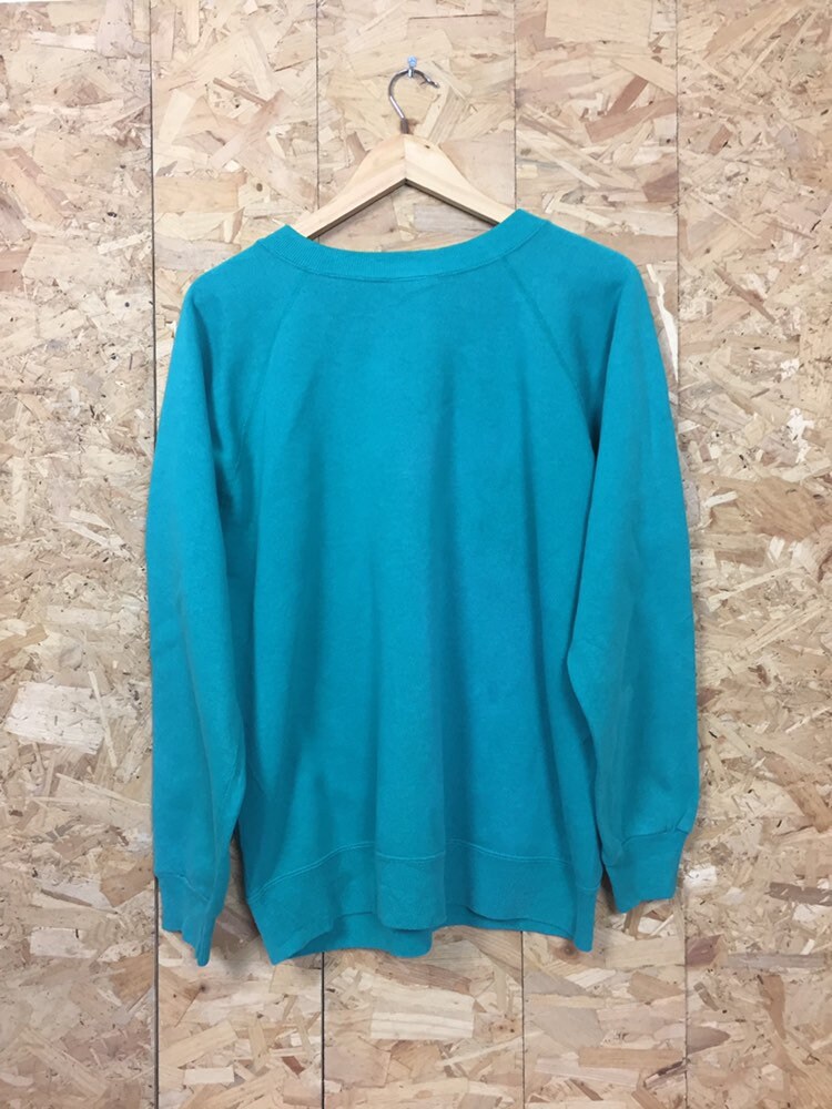 Vintage 80s USA souvenir Flint Hill Virginia turquoise crew neck sweater size large