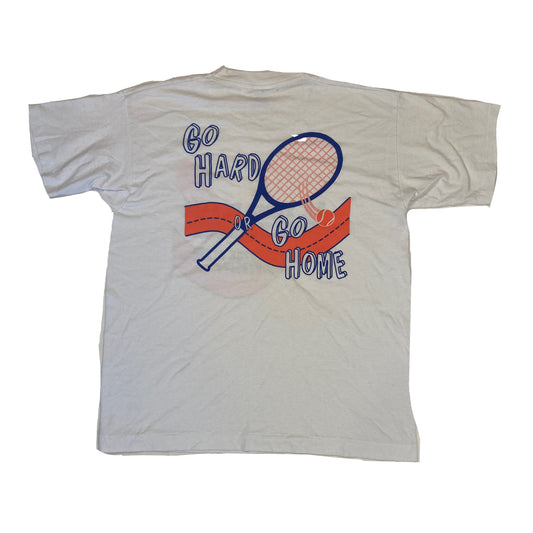 Vintage 90s Houston University Tennis Tournament Go Hard or Go Home USA souvenir white orange t-shirt size large