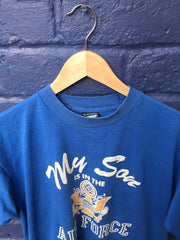 Vintage 90s My son is in the Air Force USA patriot souvenir mid blue t shirt size XL