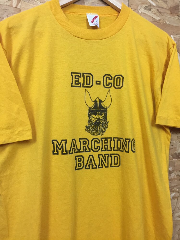 Vintage USA quirky high school Ed-Co Marching Band ‘Chop’ USA yellow t shirt size large