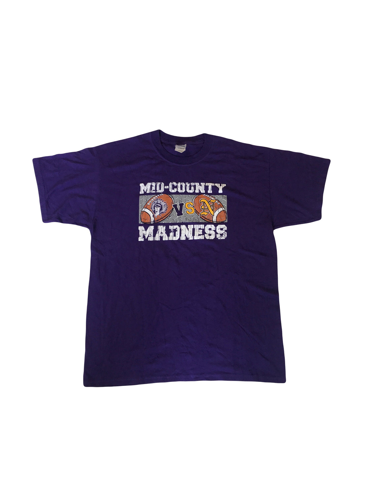 Vintage 90s Texas College Football Midcounty Madness Indians v Bulldogs purple t-shirt size large