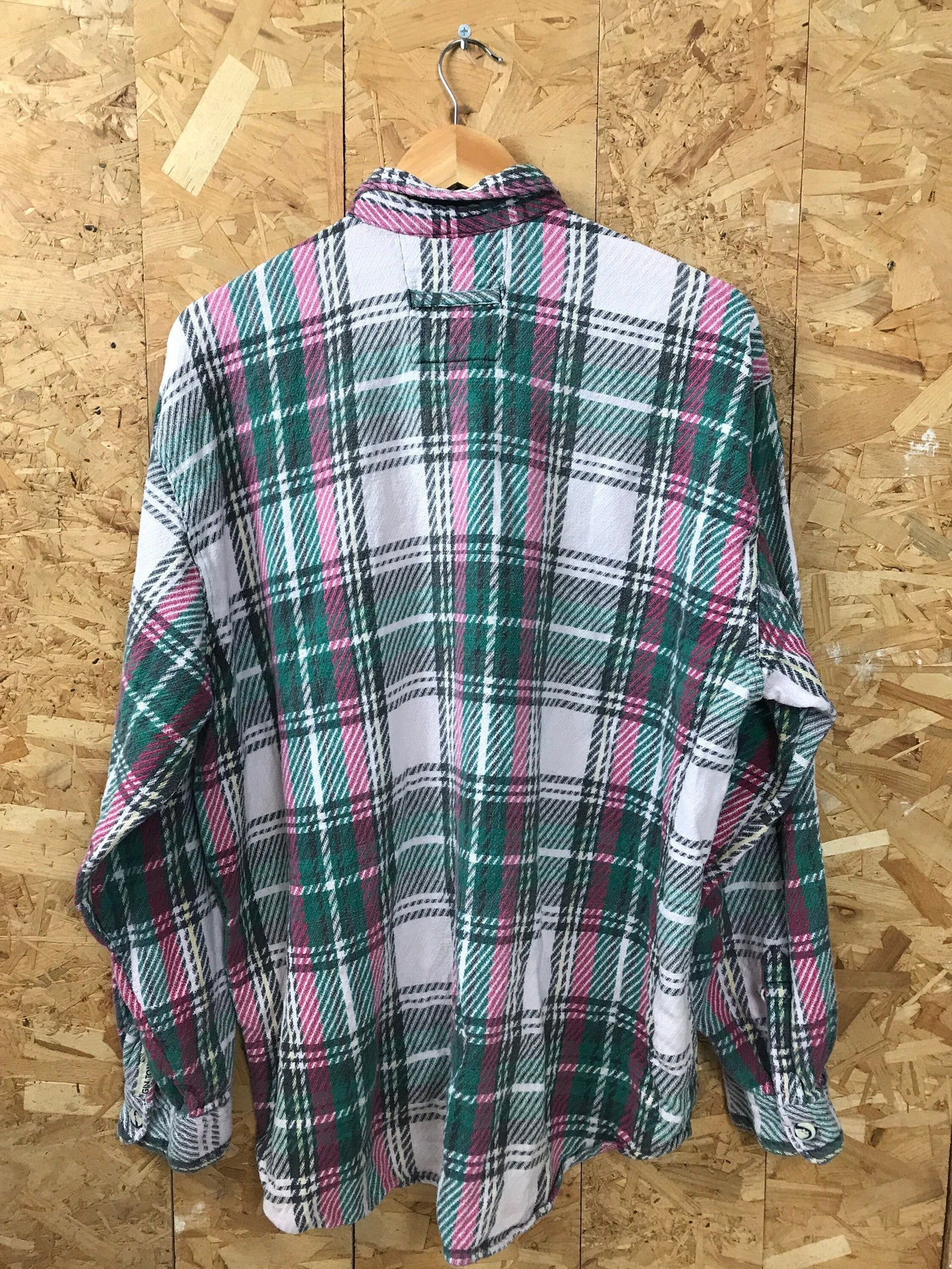 Vintage 80s Grey pink and green Chunky check oversized XL Shirt