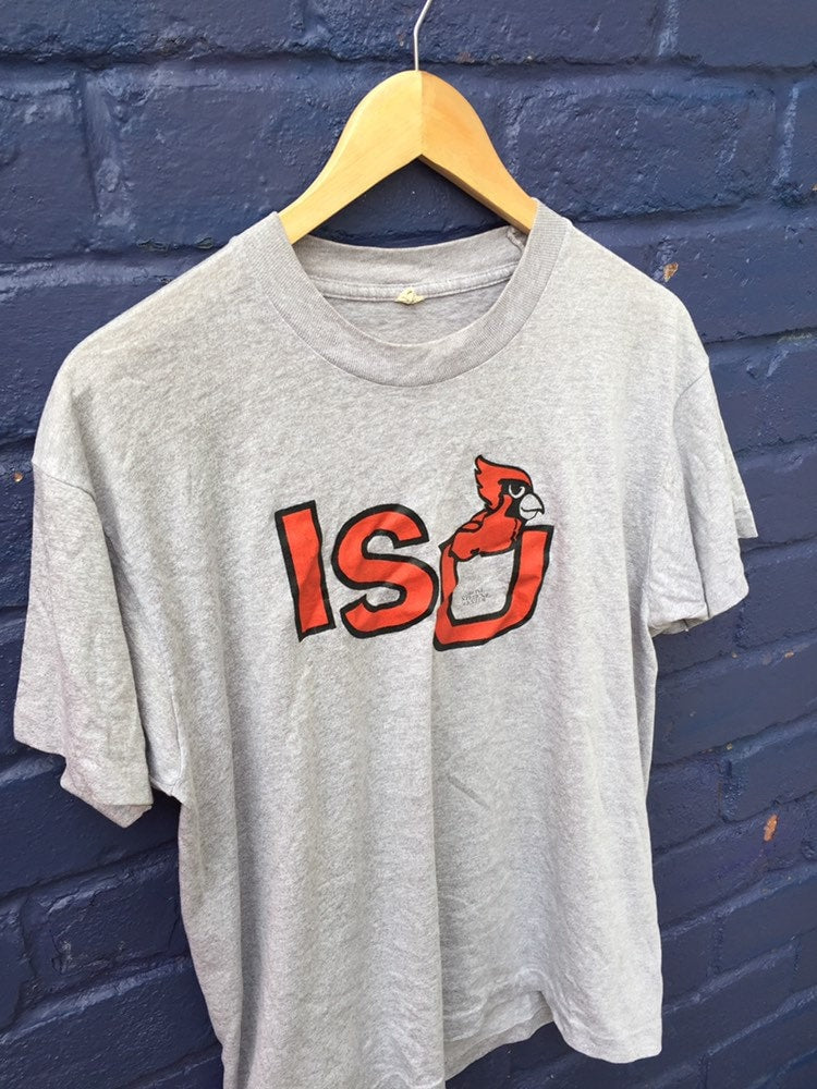 Vintage 90s Bone Student Center ISU USA souvenir college varsity grey marl t-shirt size XL