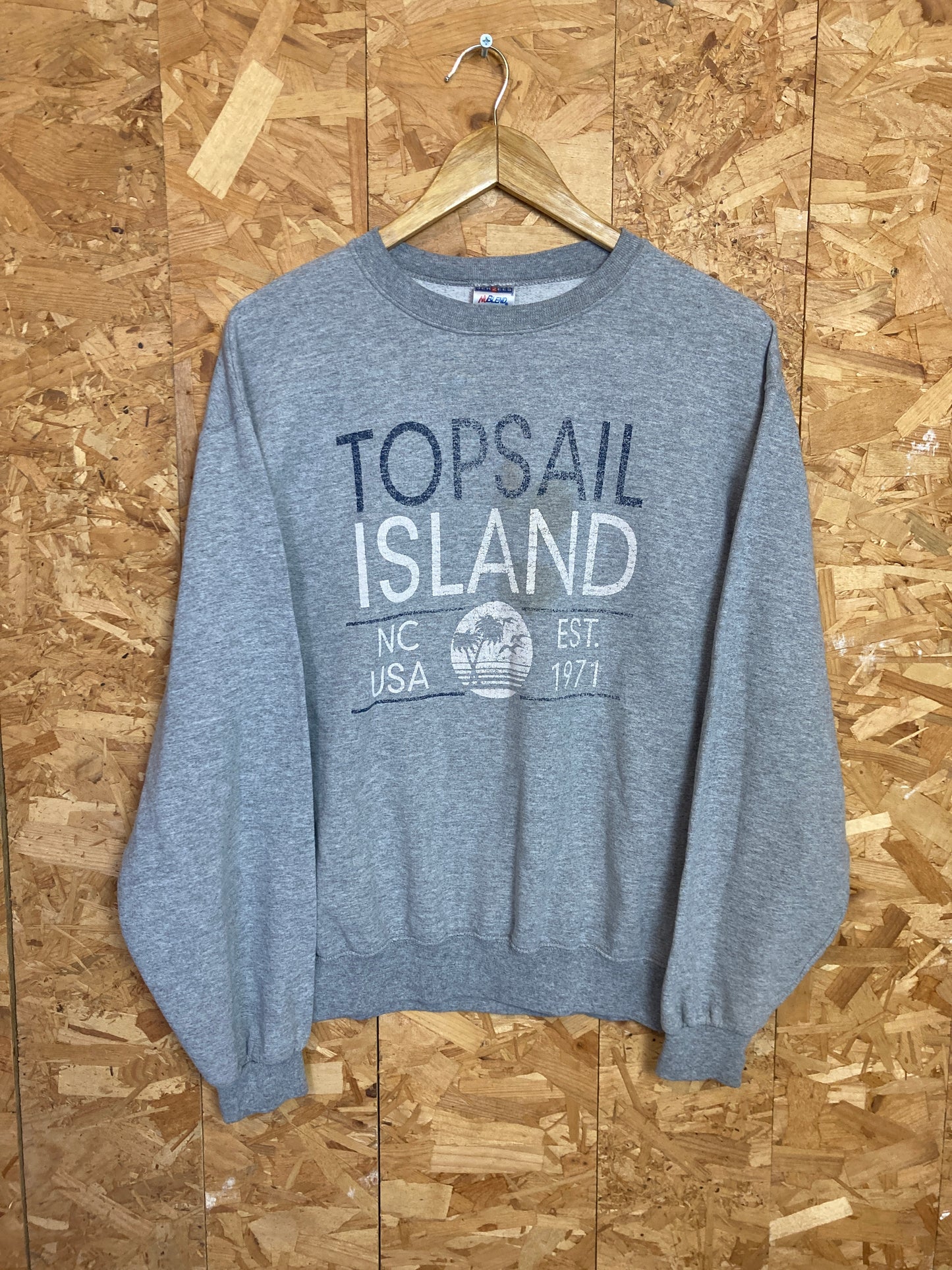 Vintage 90s grey Topsail Island crew neck sweater size medium by Jerzees