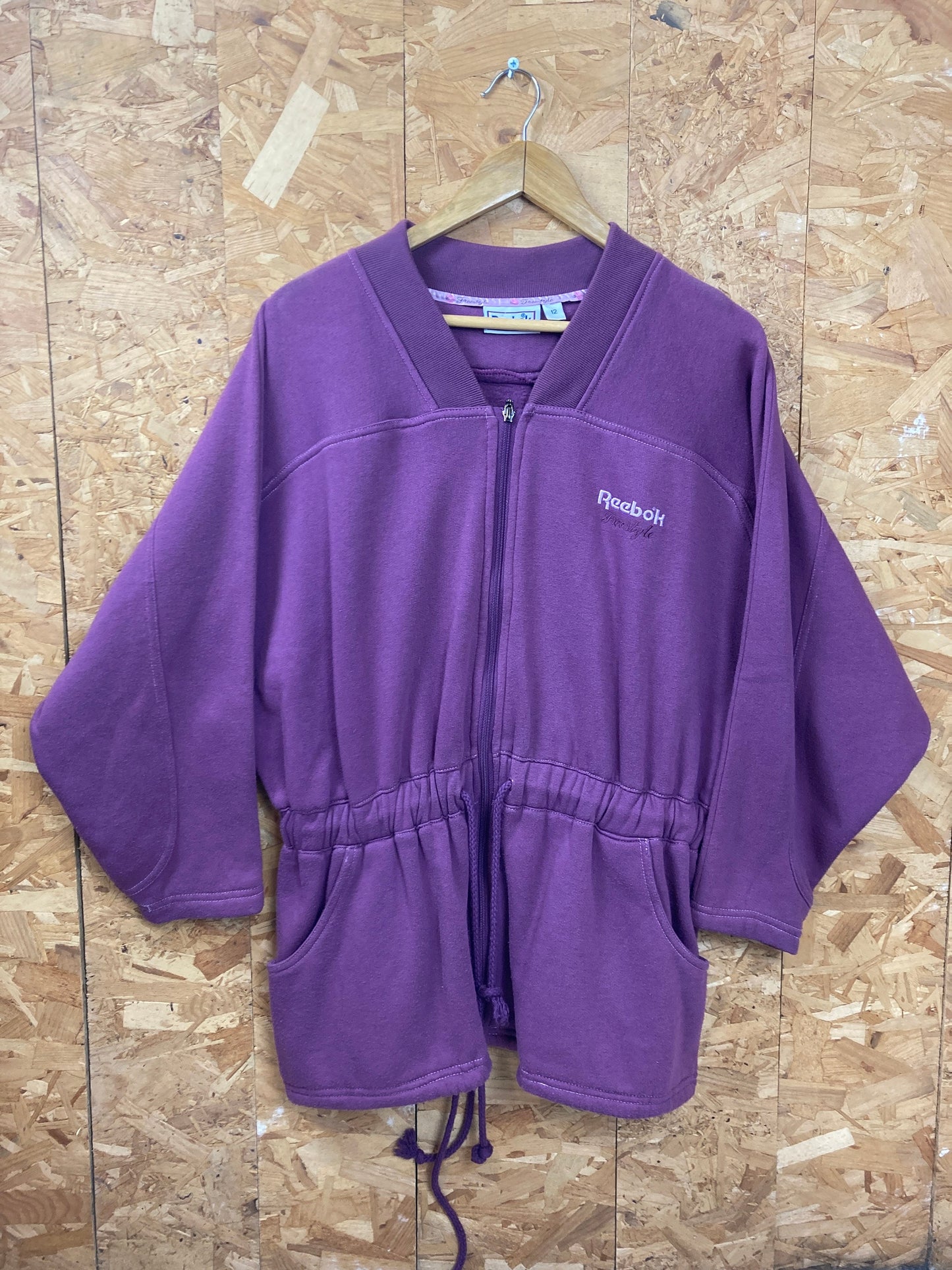 Vintage 90s Reebok Freestyle drawstring waist aerobics style purple track top sweater size 12 medium