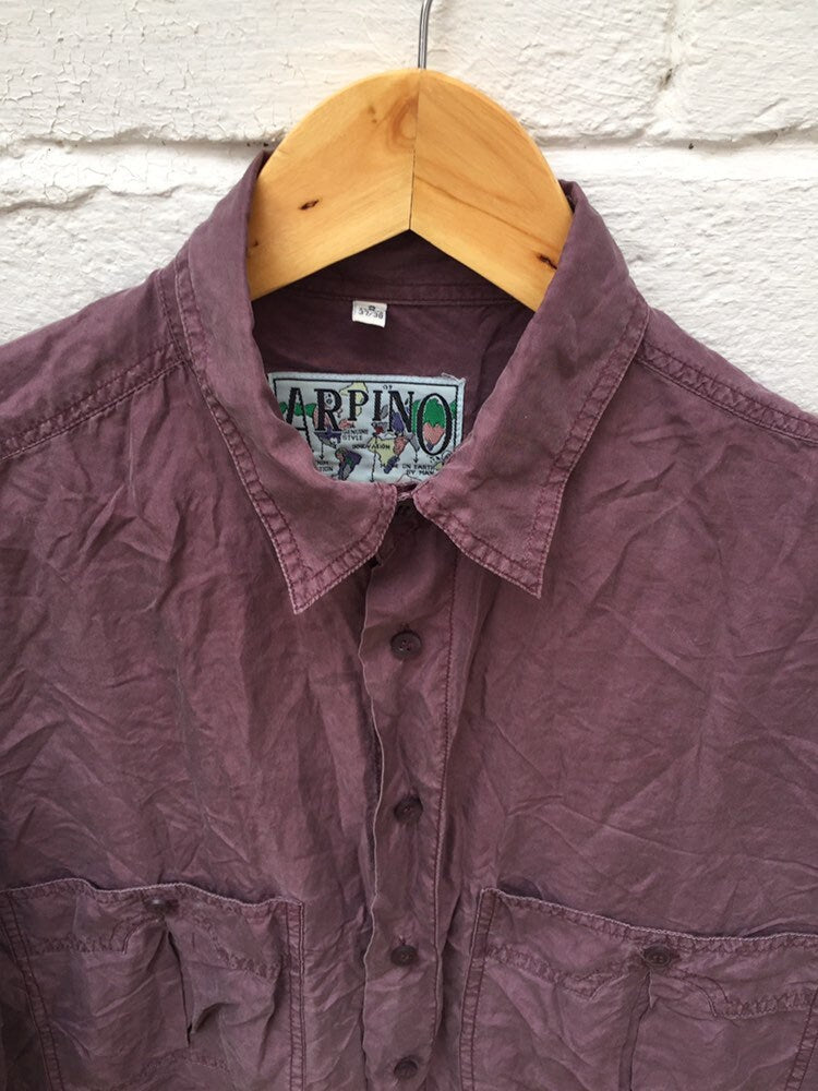 Vintage 90s mauve muted purple pure silk twin pocket oversized mens shirt oversized size small