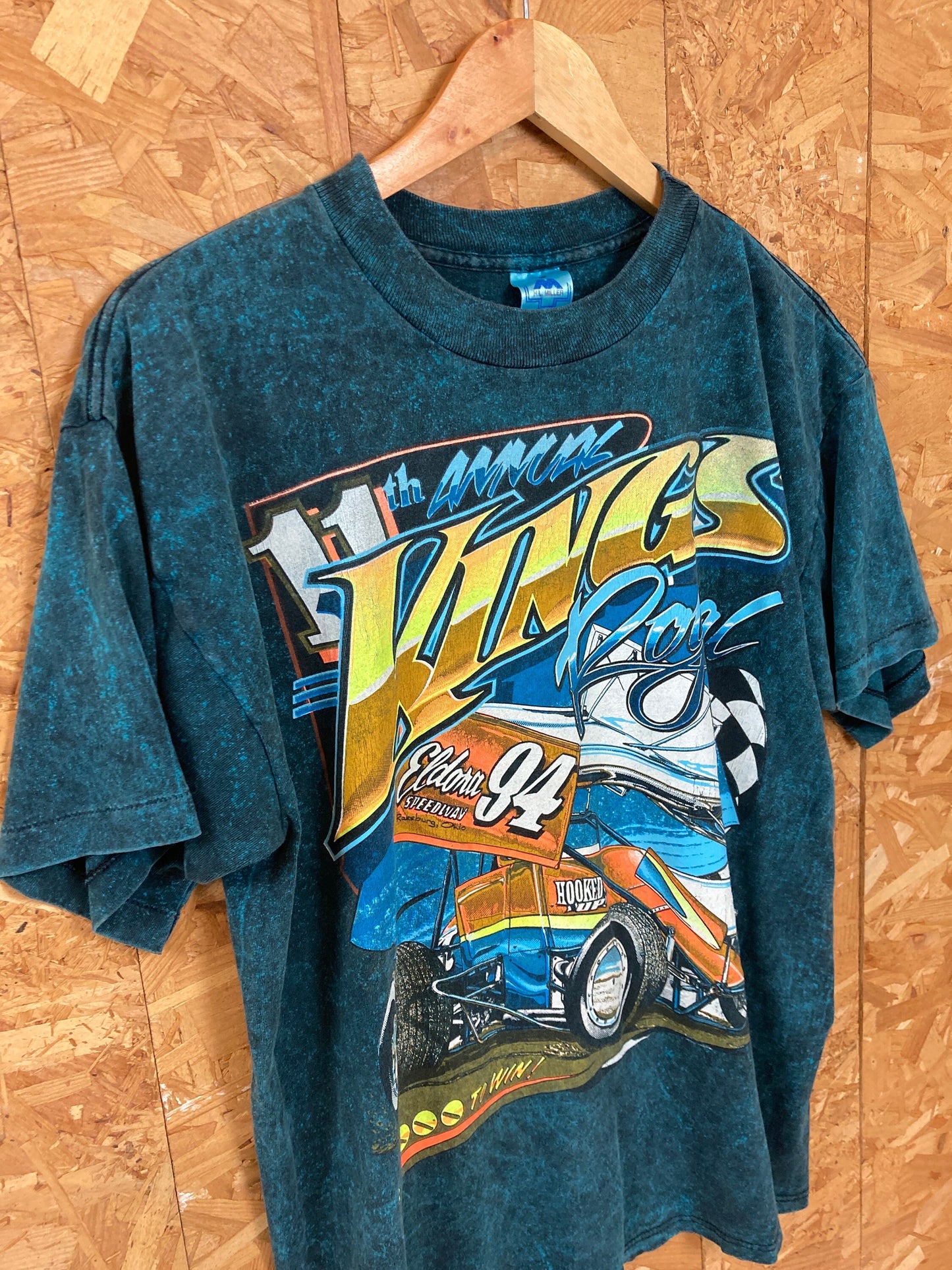 Vintage 94 Eldona speedway 11th kings royal outlaw racer NASCAR blue tie dye faded souvenir t-shirt