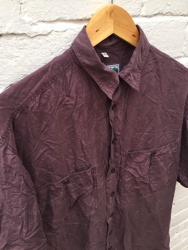 Vintage 90s mauve muted purple pure silk twin pocket oversized mens shirt oversized size small