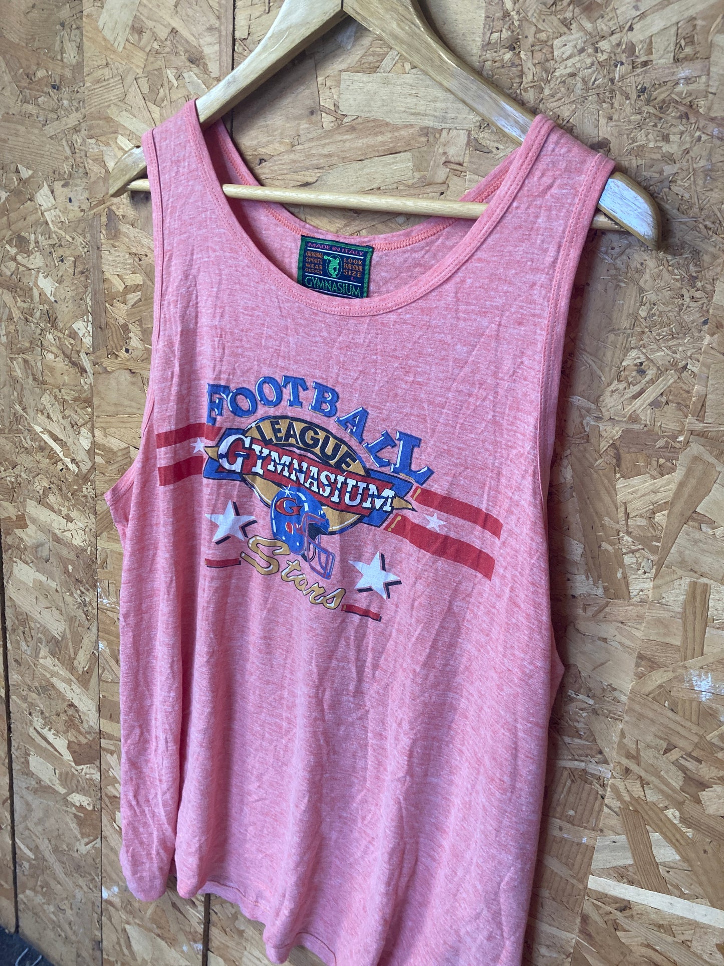 Vintage 90s pink gymnasium vest muscle souvenir t-shirt size large