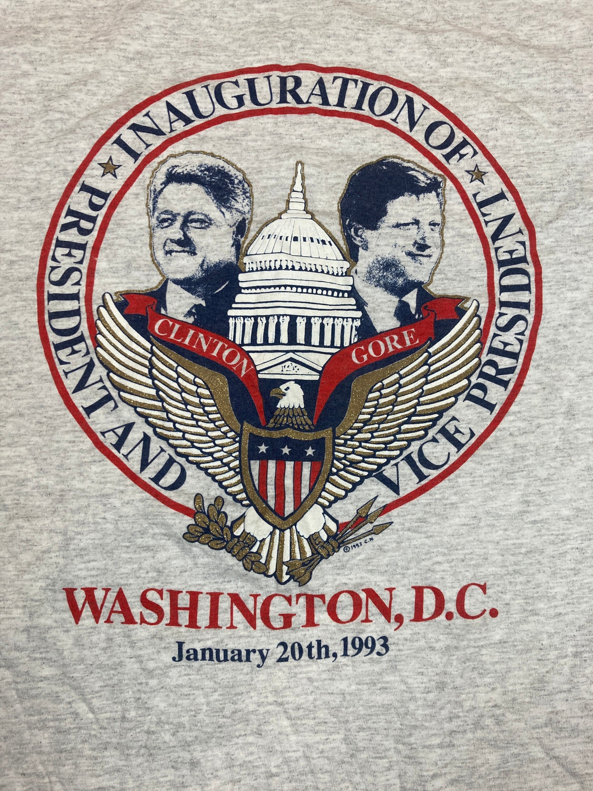 Vintage 90s USA Clinton & Gore inauguration souvenir grey t shirt size medium