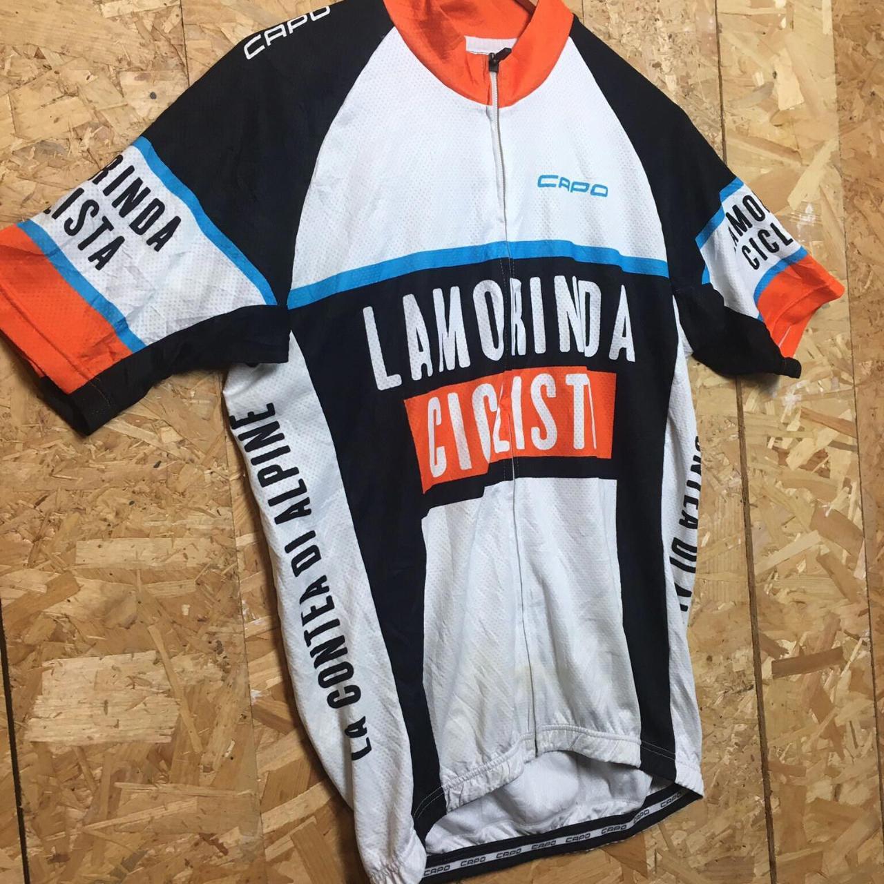 Vintage 90s Italian made lamorinda ciclista capo la contea di alpine jersey orange white blue size X