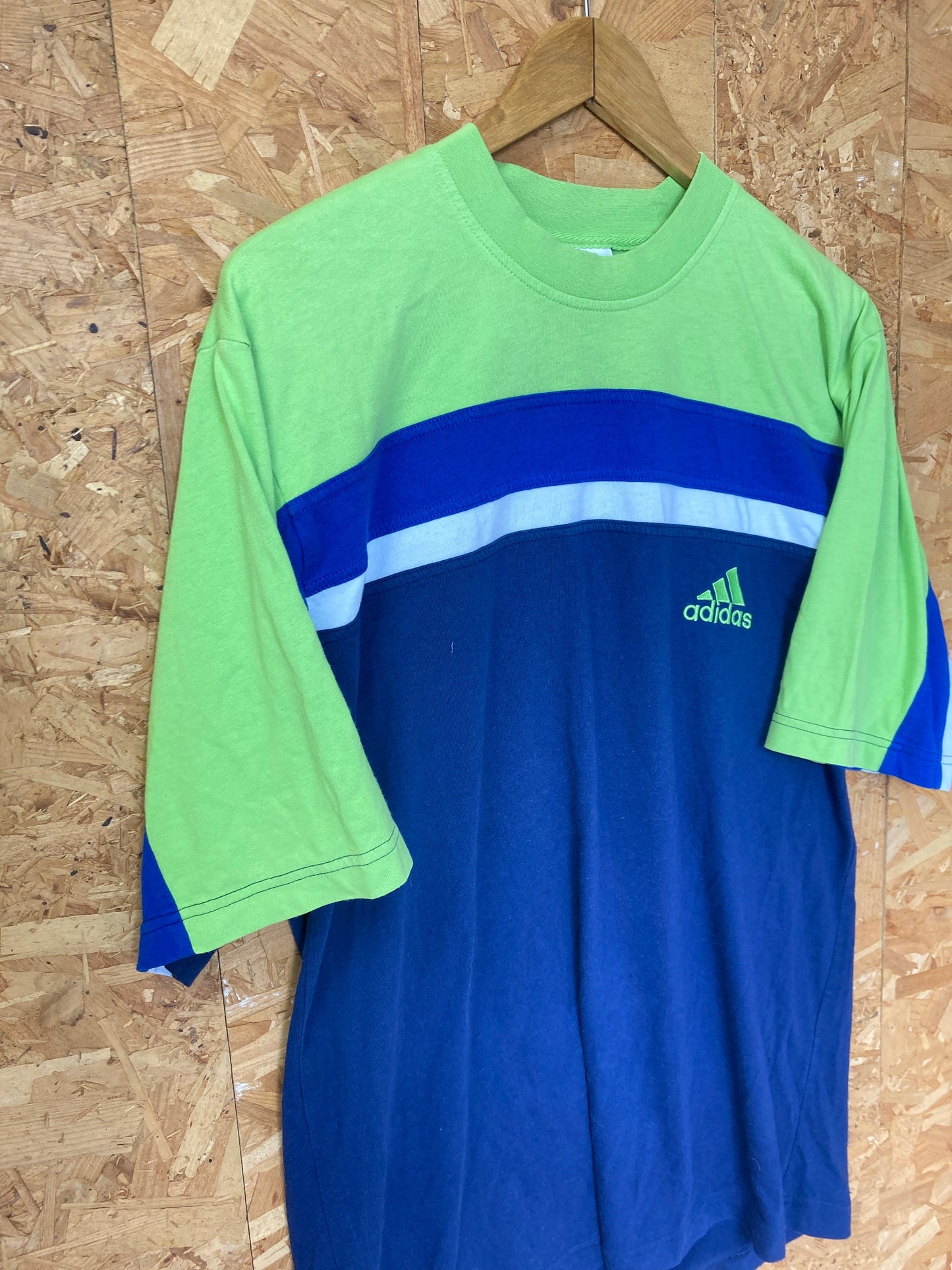 Vintage Y2K Adidas lime green blue navy blue t-shirt size large