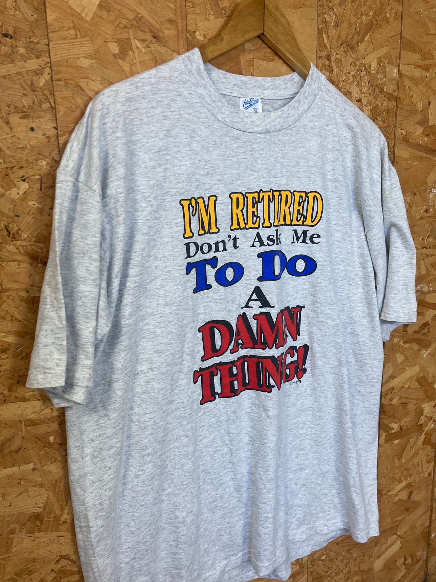 Vintage 90s I’m retired quirky funny USA souvenir light grey marl oversized t-shirt size XL