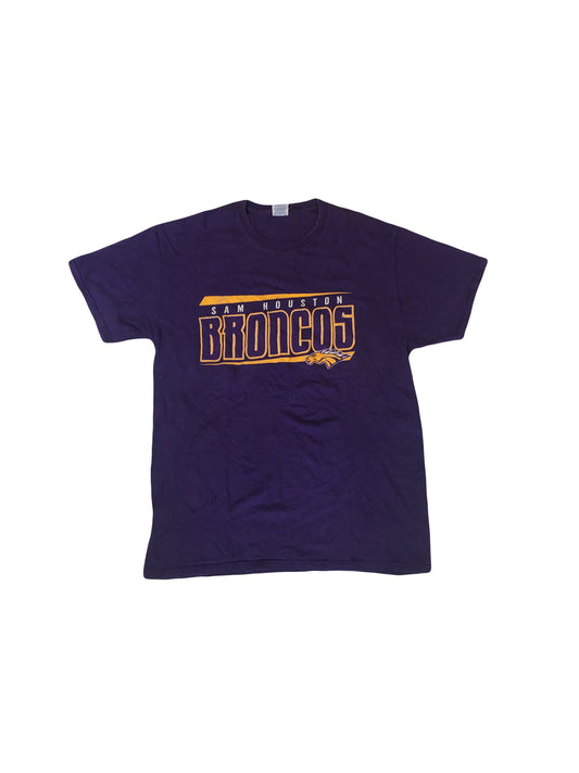 Vintage 90s Sam Houston Broncos USA college team sports souvenir purple t-shirt size medium