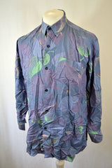 Vintage 90s purple neon green pink leaf abstract wavy Pattern Shirt size XL