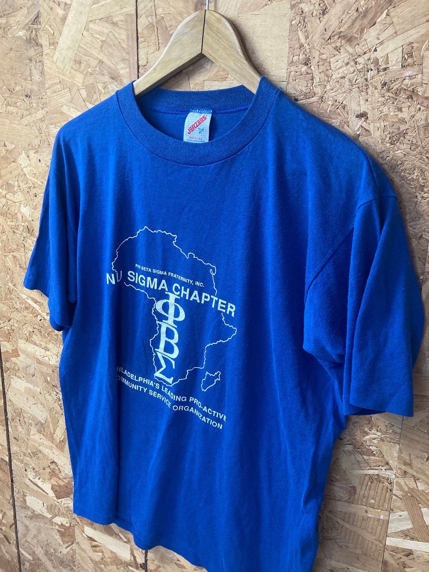 Vintage 90s Nu Sigma Chapter Philadelphia USA souvenir blue t-shirt size large