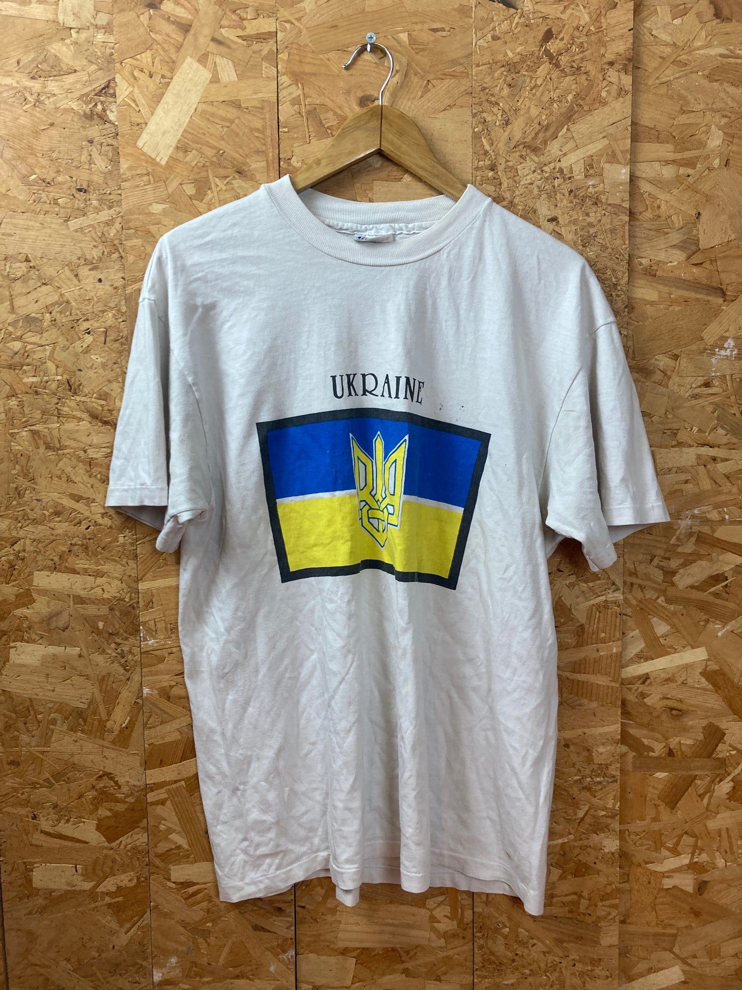 Vintage 90s Ukraine flag single stitch white souvenir t-shirt size large