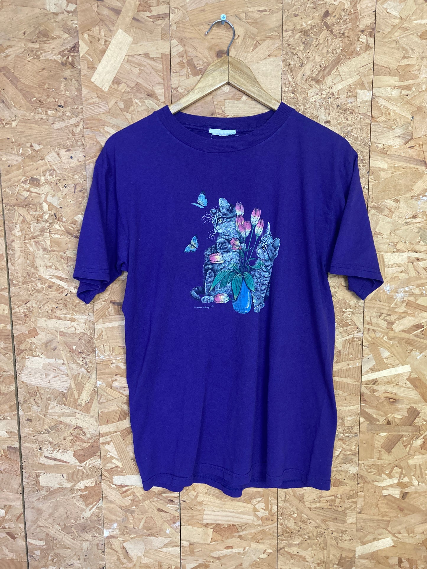 Vintage 90s purple kittens and butterflies USA Souvenir quirky t-shirt size  lar