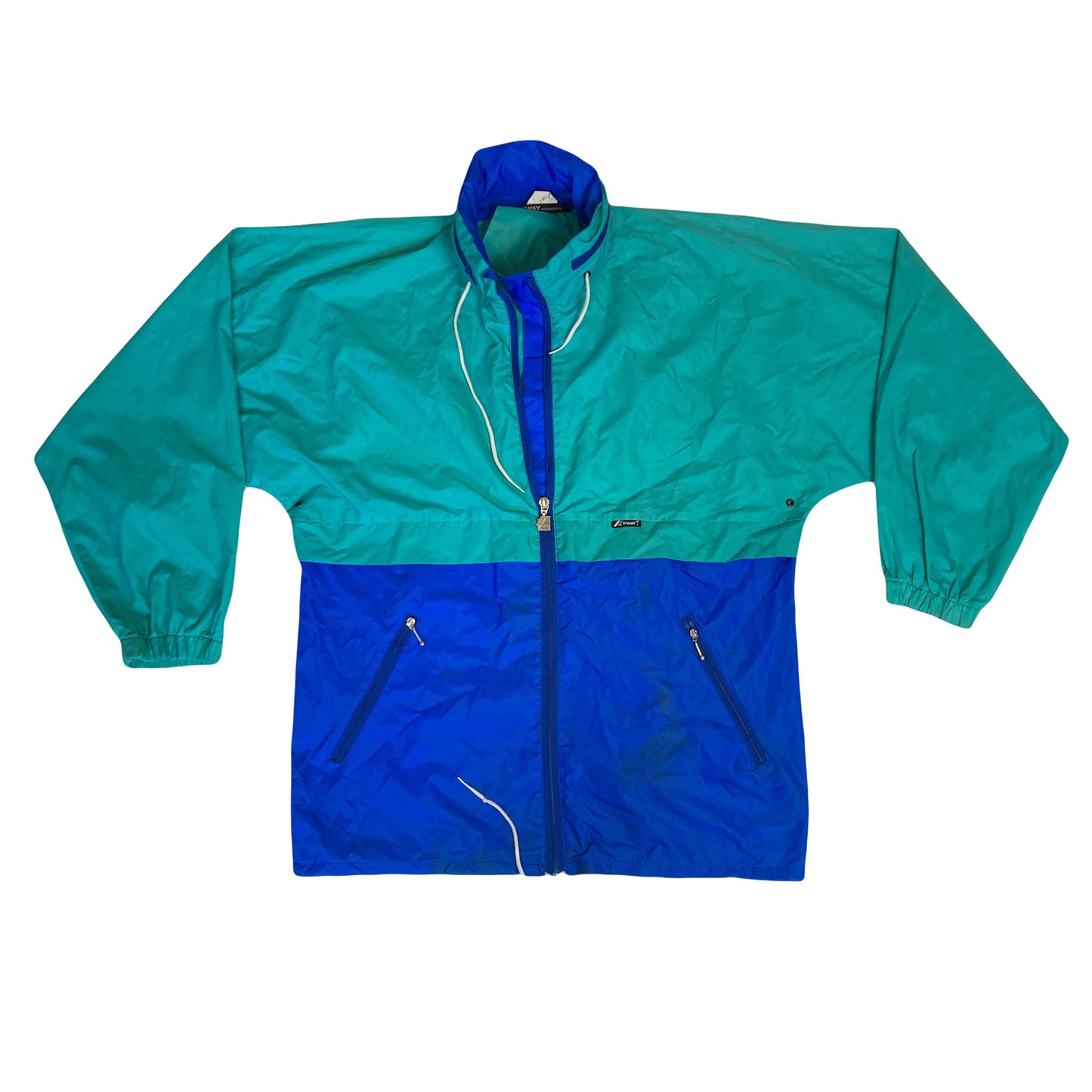 Vintage 90s K-Way blue teal raincoat windbreaker waterproof rain jacket size large