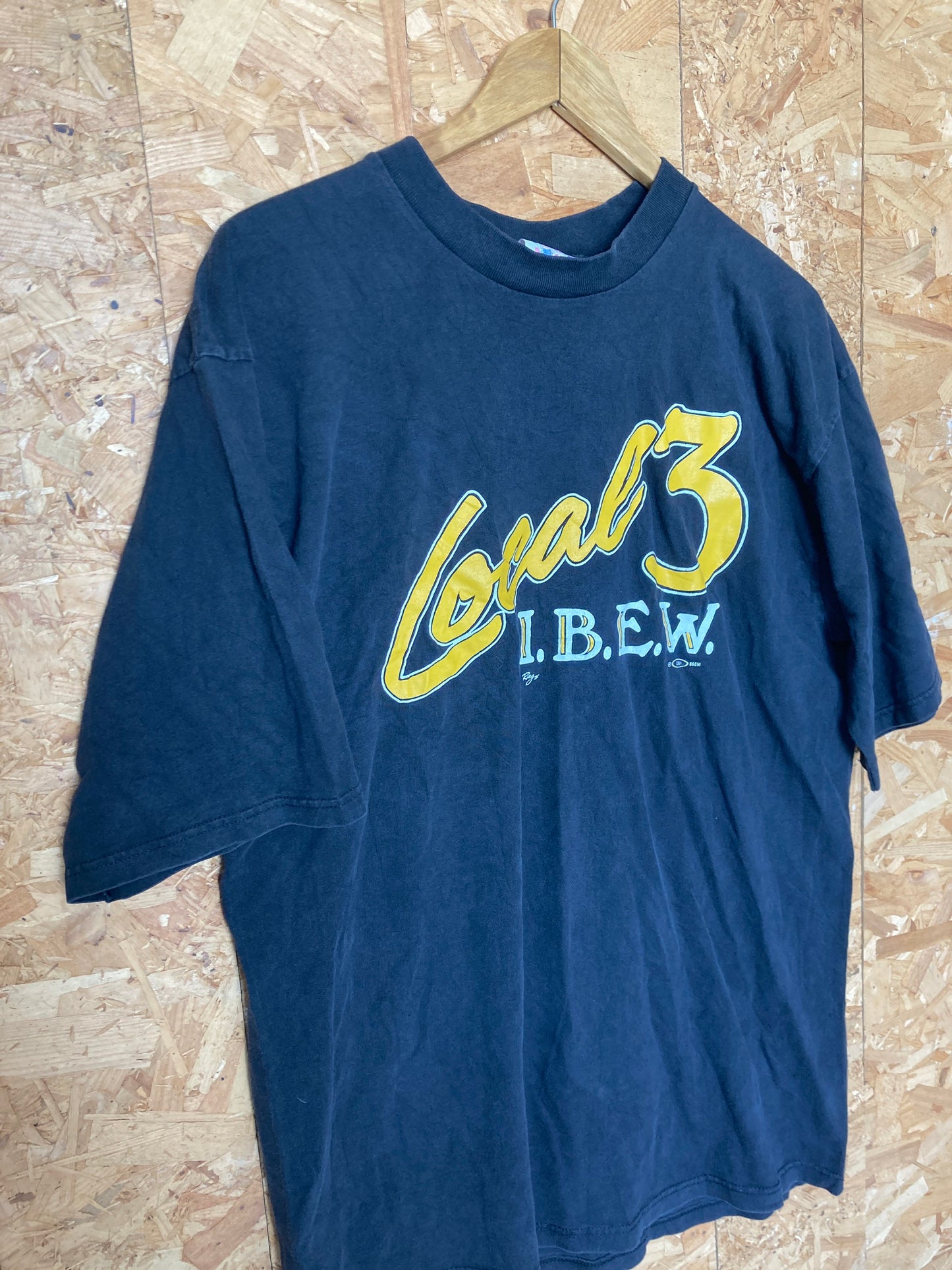 Vintage 90s USA Union leader Local 3 American Eagle print black & yellow t shirt size XL