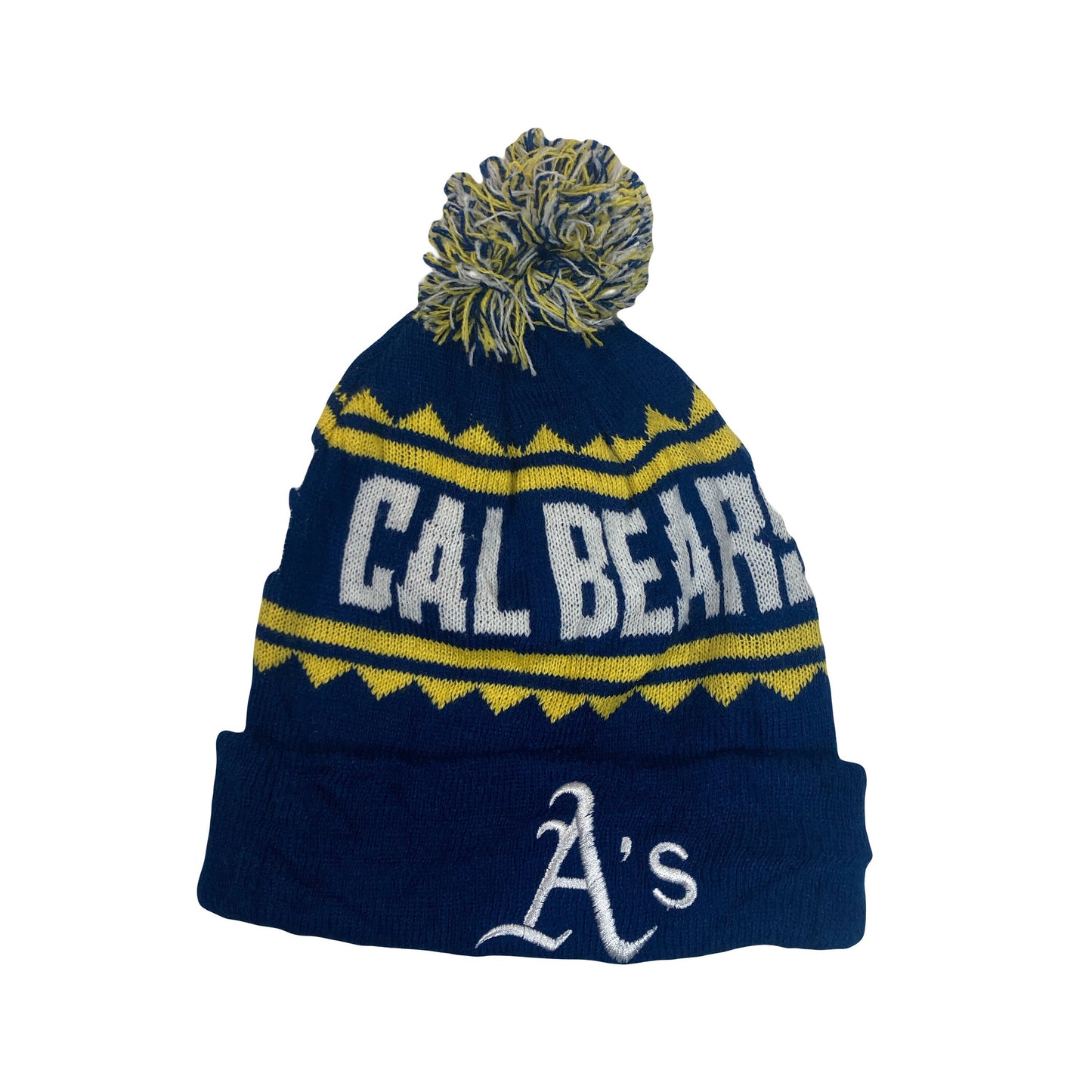 Vintage California Golden Bears football team spell out blue yellow winter beanie bobble hat