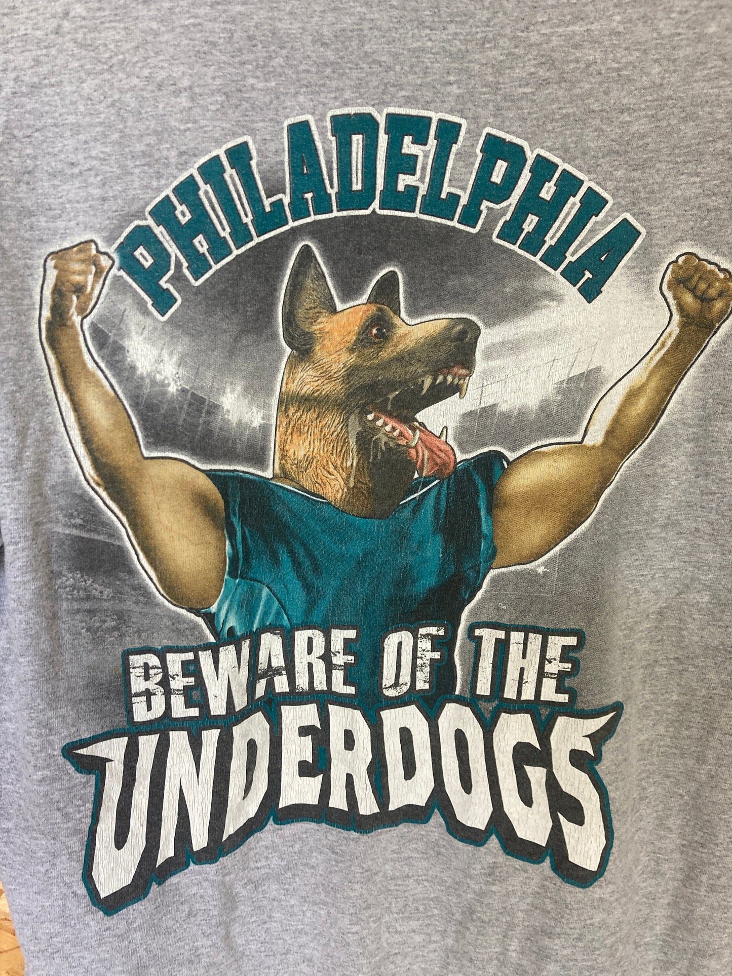 Vintage Y2K Philadelphia Underdogs USA football team souvenir grey marl t-shirt size medium